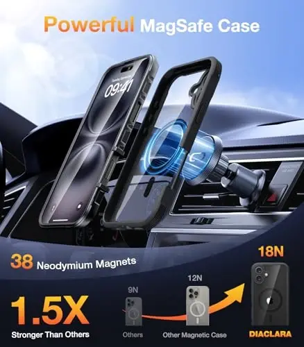 Diaclara Magnetic Designed for iPhone 16 Plus Cases,[Full Camera Protection] 360 Clear Bumper Compatible with MagSafe Built-in Screen Protector for 16 Plus,Magnetic Black - 4