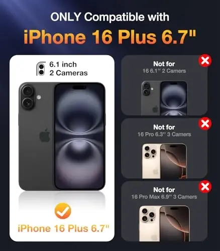 Diaclara Magnetic Designed for iPhone 16 Plus Cases,[Full Camera Protection] Clear Bumper Compatible with MagSafe Built-in Screen Protector,Magnetic Black - 6