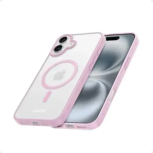 iPhone 16 Plus uchun Anker MagGo Matte magnitli telefon g'ilofi, ultra yupqa, chizilishga chidamli, bardoshli himoya qopqog'i, MagSafe bilan mos keladi, pushti - MODAZONE