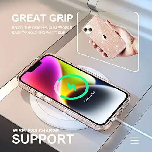 iPhone 16 Plus uchun Choiche mos keladigan ayollar telefon qutisi, chiroyli yaltiroq, harbiy darajadagi tushishdan himoya, 2 ta olmos kamera linzalari qopqog'i, 2 ta temperlangan shisha himoyachisi, 6,7 dyuym (Glitter Gold) - 6