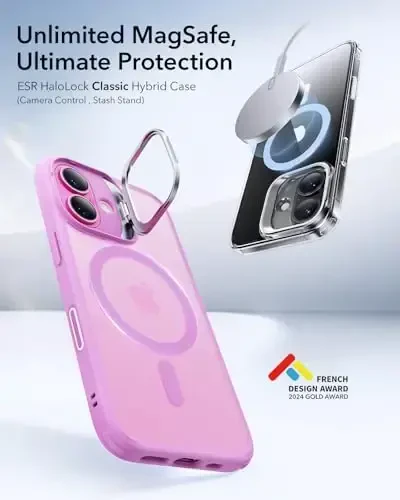 iPhone 16 Plus uchun ESR g‘ilofi, MagSafe bilan mos keladigan kamera boshqaruv tugmasi, harbiy darajadagi himoya g‘ilofi, o‘rnatilgan yashirin tayanchli telefon g‘ilofi, tirnalishga chidamli orqa qopqoq, klassik seriya, muzlatilgan pushti - 3