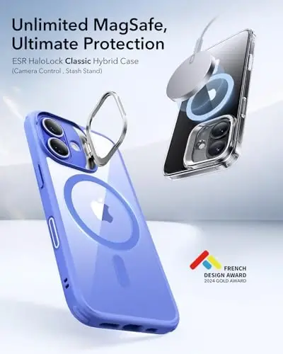 iPhone 16 Plus uchun ESR g‘ilofi, MagSafe bilan mos keluvchi kamera boshqaruv tugmasi, harbiy darajadagi himoya g‘ilofi, o‘rnatilgan yashirin tayanchli telefon g‘ilofi, tirnalishga chidamli orqa qopqoq, klassik seriya, tiniq ko‘k - 3