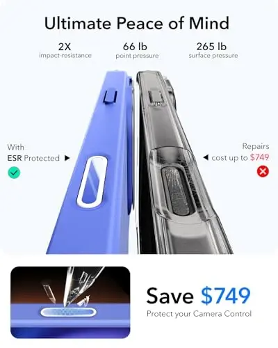 iPhone 16 Plus uchun ESR g‘ilofi, MagSafe bilan mos keluvchi kamera boshqaruv tugmasi, harbiy darajadagi himoya g‘ilofi, o‘rnatilgan yashirin tayanchli telefon g‘ilofi, tirnalishga chidamli orqa qopqoq, klassik seriya, tiniq ko‘k - 6