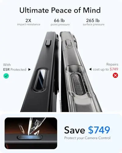 iPhone 16 Plus uchun ESR g'ilofi, mos, harbiy darajadagi himoya g'ilofi, o'rnatilgan yashirin tayanchli telefon g'ilofi, tirnalishga chidamli orqa qopqoq, klassik seriya, shaffof qora - 6