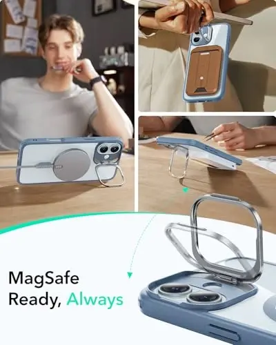 iPhone 16 Plus uchun ESR g'ilofi, mos keladi, harbiy darajadagi himoya g'ilofi, o'rnatilgan yashirin tayanchli telefon g'ilofi, tirnalishga chidamli orqa qopqoq, klassik seriya, tiniq ko'k - 6