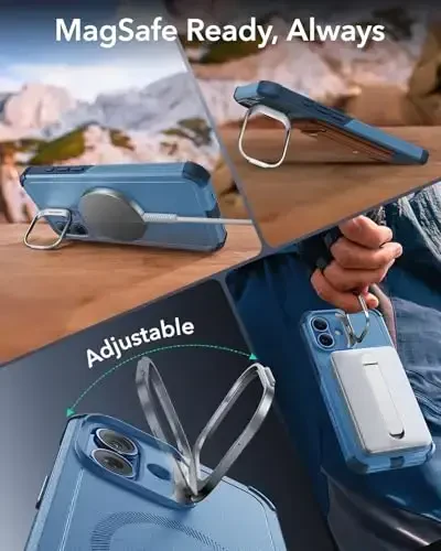 iPhone 16 Plus uchun ESR g'ilofi Stash Stand, Kamera boshqaruvi, 23FT harbiy darajadagi zarbani yutuvchi tushishdan himoya, MagSafe aksessuarlari bilan mos, Magnetic Cyber Series, och ko'k - 6