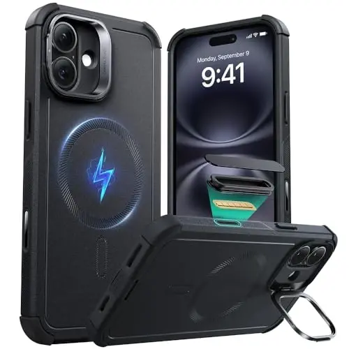 iPhone 16 Plus uchun ESR g‘ilofi, Stash stendi, Kamera boshqaruvi, 23FT harbiy standartdagi zarbani yutuvchi tushishdan himoya, MagSafe aksessuarlari bilan mos, Magnit Cyber Series, Qora - 1