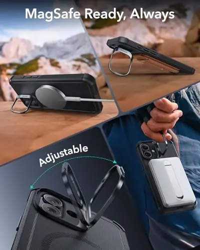 iPhone 16 Plus uchun ESR g‘ilofi, Stash stendi, Kamera boshqaruvi, 23FT harbiy standartdagi zarbani yutuvchi tushishdan himoya, MagSafe aksessuarlari bilan mos, Magnit Cyber Series, Qora - 6