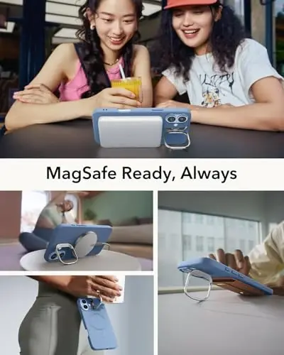 iPhone 16 Plus uchun ESR g'ilofi, Stendli silikon g'ilof, Harbiy darajadagi himoya, O'rnatilgan kamera stend, iPhone 16 Plus uchun magnitli telefon g'ilofi, Cloud seriyasi, och ko'k - 5