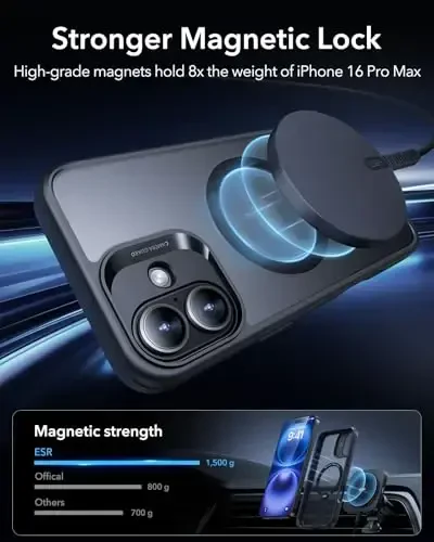 iPhone 16 Plus uchun ESR g'ilofi, tirgakli, MagSafe bilan mos, iPhone 16 Plus uchun magnitli g'ilof, to'liq sozlanishi Flickstand, harbiy darajadagi zarbga chidamli g'ilof, Boost seriyasi, muzli qora - 4