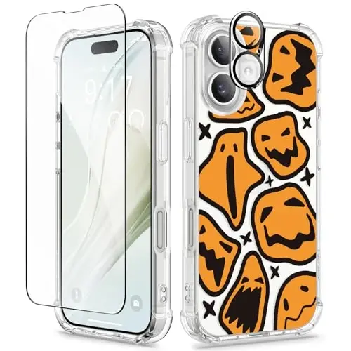 iPhone 16 Plus uchun GVIEWIN guli g‘ilof, ekran va kamera linzalari himoyachisi bilan, [sarg‘aymaydigan] ayollar uchun yumshoq zarbga chidamli shaffof himoya g‘ilofi, gul naqshli dizayn 6,7