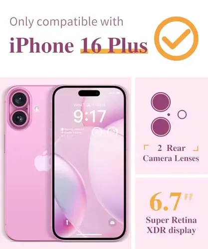 iPhone 16 Plus uchun GVIEWIN gulli g‘ilofi, ekran va kamera himoyasi bilan, [sarg‘aymaydigan] ayollar uchun yumshoq zarbaga chidamli shaffof himoya g‘ilofi, gul naqshli dizayn 6.7