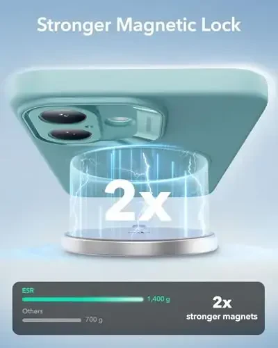 iPhone 16 Plus uchun MagSafe bilan ESR g‘ilofi, magnit zaryadlashni qo‘llab-quvvatlaydi, silliq va ingichka silikon g‘ilof, zarbga chidamli, to‘liq ekran va kamera himoyasi, yumshoq mikrofiber astar, Teal - 5