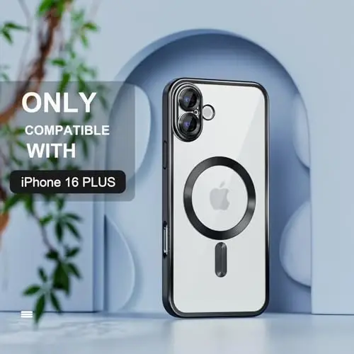 iPhone 16 Plus uchun Misea Magnetic g‘ilofi MagSafe bilan mos [Hech qachon sarg‘aymaydi] [Harbiy darajadagi tushishdan himoya] To‘liq kamera linzalari himoyachisi, ayollar uchun yumshoq shaffof telefon g‘ilofi 6,7