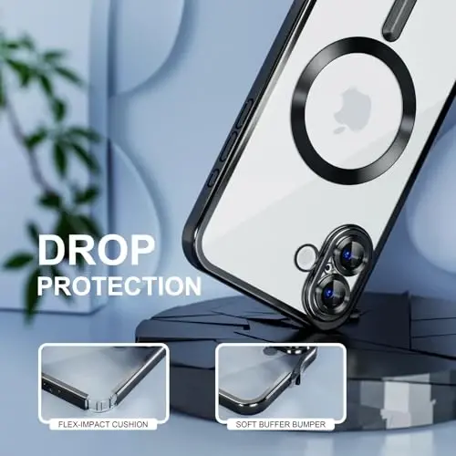 iPhone 16 Plus uchun Misea Magnetic g‘ilofi MagSafe bilan mos [Hech qachon sarg‘aymaydi] [Harbiy darajadagi tushishdan himoya] To‘liq kamera linzalari himoyachisi, ayollar uchun yumshoq shaffof telefon g‘ilofi 6,7