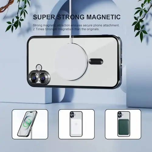 iPhone 16 Plus uchun Misea Magnetic g‘ilofi MagSafe bilan mos [Hech qachon sarg‘aymaydi] [Harbiy darajadagi tushishdan himoya] To‘liq kamera linzalari himoyachisi, ayollar uchun yumshoq shaffof telefon g‘ilofi 6,7