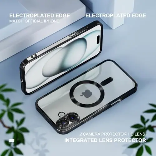 iPhone 16 Plus uchun Misea Magnetic g‘ilofi MagSafe bilan mos [Hech qachon sarg‘aymaydi] [Harbiy darajadagi tushishdan himoya] To‘liq kamera linzalari himoyachisi, ayollar uchun yumshoq shaffof telefon g‘ilofi 6,7