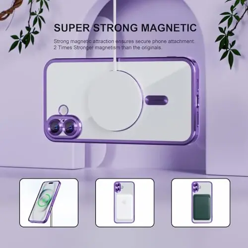 iPhone 16 Plus uchun Misea Magnetic g'ilofi MagSafe bilan mos keladi [Hech qachon sarg'aymaydi] [Harbiy darajadagi tushishdan himoya] To'liq kamera linzalari himoyasi Plitalangan yumshoq shaffof telefon g'ilofi ayollar uchun 6,7