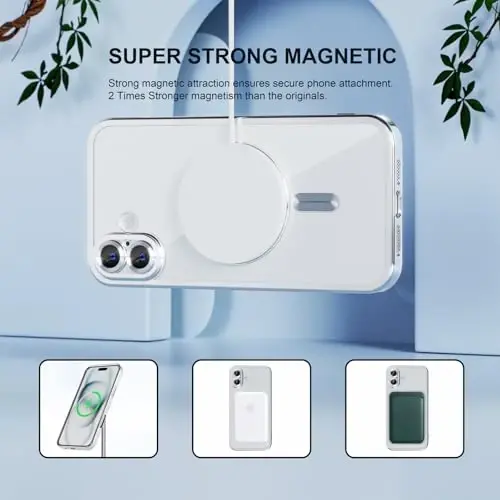 iPhone 16 Plus uchun Misea Magnetic MagSafe bilan mos keladi [Hech qachon sarg'aymaydi] [Harbiy darajadagi tushishdan himoya] To'liq kamera linzalari himoyasi Qoplama Yumshoq shaffof ayollar uchun telefon qutisi 6,7