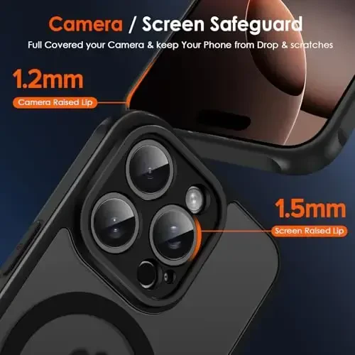 ivoler Magnetic Case for iPhone 16 Pro 6.3'' [Compatible with Magsafe] [15 FT Military Grade Protection] Magnetic Charger Case Bumper for 16 Pro, Frosted Translucent Back Phone Cover- Matte Black - 7