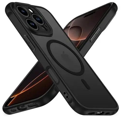 ivoler Magnetic Case for iPhone 16 Pro 6.3'' [Compatible with Magsafe] [15 FT Military Grade Protection] Magnetic Charger Case Bumper for 16 Pro, Frosted Translucent Back Phone Cover- Matte Black - 1