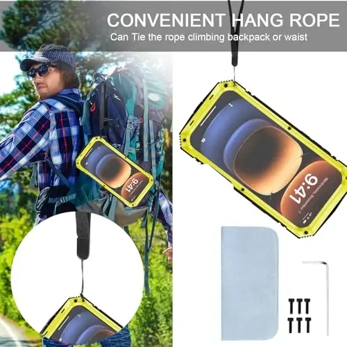 iPhone 16 Pro Case 6.3 dyuymli og'ir yuk ko'taruvchi mustahkam [Alyuminiy Stan] Harbiy darajadagi metall kauchuk [Ekran himoyachisi kamera linzalari o'rnatilgan] Telefon qopqog'i (, iPhone 16 Pro 6.3'' 2024 uchun mos) Sariq - 3