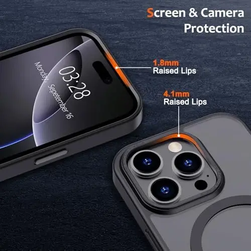 Anuck Case for iPhone 16 Pro Case Magnetic Phone Case Compatible with MagSafe, Soft TPU Bumper Hard Translucent Matte Back Slim Fit Shockproof Protective Cover for Men Women Girls - Black - 3