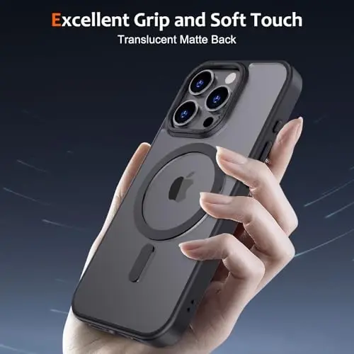 Anuck Case for iPhone 16 Pro Case Magnetic Phone Case Compatible with MagSafe, Soft TPU Bumper Hard Translucent Matte Back Slim Fit Shockproof Protective Cover for Men Women Girls - Black - 5