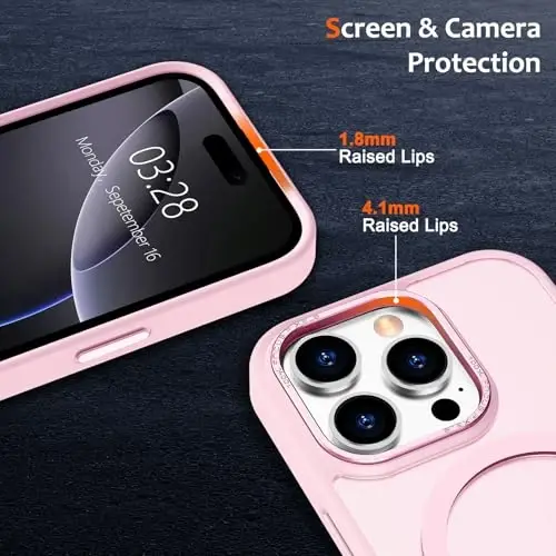 Anuck Case for iPhone 16 Pro Case Magnetic Phone Case Compatible with MagSafe, Soft TPU Bumper Hard Translucent Matte Back Slim Fit Shockproof Protective Cover for Men Women Girls - Tender Pink - 3
