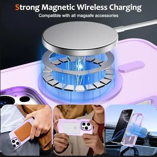 Anuck Case for iPhone 16 Pro Case Magnetic Phone Case Compatible with MagSafe, Soft TPU Bumper Hard Translucent Matte Back Slim Fit Shockproof Protective Cover for Men Women Girls - Light Purple - ANUCK (1)