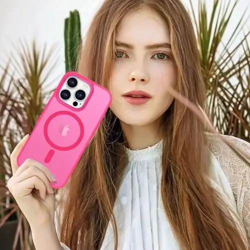 Anuck Case for iPhone 16 Pro Case Magnetic Phone Case Compatible with MagSafe, Soft TPU Bumper Hard Translucent Matte Back Slim Fit Shockproof Protective Cover for Men Women Girls - Hot Pink - 7