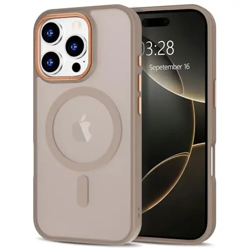 Anuck Case for iPhone 16 Pro Case Magnetic Phone Case Compatible with MagSafe, Soft TPU Bumper Hard Translucent Matte Back Slim Fit Shockproof Protective Cover for Men Women Girls - Brown - 1