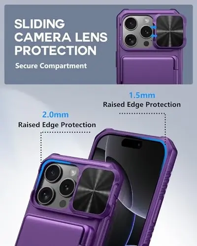 ATATOO for iPhone 16 Pro Case Wallet with Card Holder (Store 3-5 Cards) & Slide Lens Cover, Military Grade Protection, Rugged Shockproof Wallet Phone Case for iPhone 16 Pro 6.3