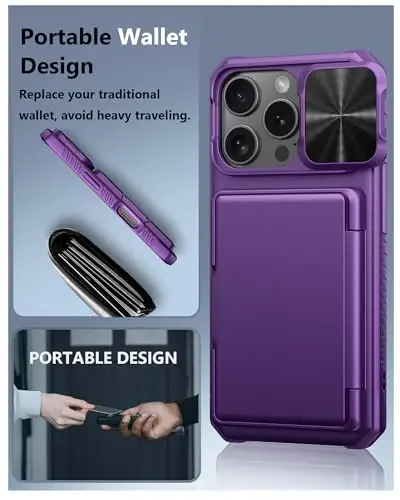 ATATOO for iPhone 16 Pro Case Wallet with Card Holder (Store 3-5 Cards) & Slide Lens Cover, Military Grade Protection, Rugged Shockproof Wallet Phone Case for iPhone 16 Pro 6.3