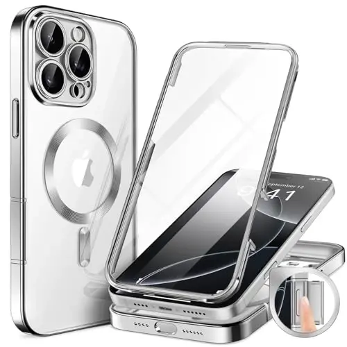BERFY for iPhone 16 Pro Case, Compatible with MagSafe, Built-in 9H Tempered Screen Protector and Camera Protection, Full Body Shockproof Plating Phone Case for 16 Pro 6.3