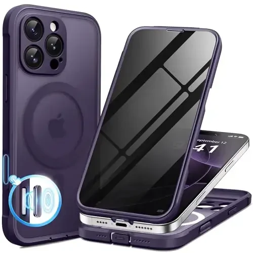 BERFY for iPhone 16 Pro Case, Compatible with MagSafe, Built-in Privacy Screen Protector and Camera Protection, Anti-Spy Full Body Shockproof Matte Phone Case for 16 Pro 6.3