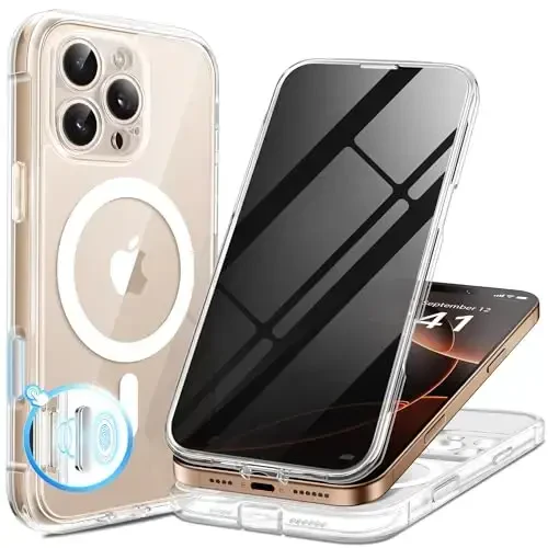 BERFY for iPhone 16 Pro Case, Compatible with MagSafe, Built-in Privacy Screen Protector and Camera Protection, Anti-Spy Full Body Shockproof Clear Phone Case for 16 Pro 6.3
