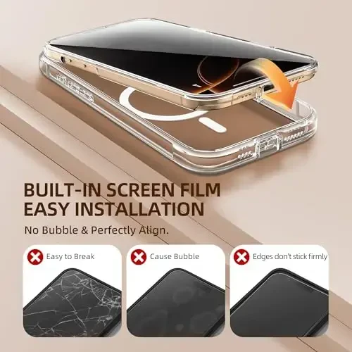 BERFY for iPhone 16 Pro Case, Compatible with MagSafe, Built-in Privacy Screen Protector and Camera Protection, Anti-Spy Full Body Shockproof Clear Phone Case for 16 Pro 6.3