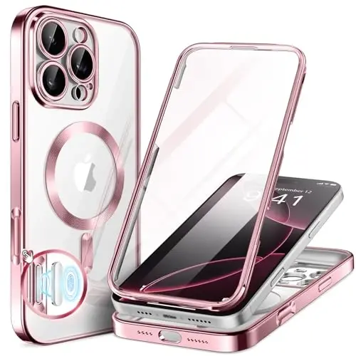 BERFY for iPhone 16 Pro Case, Compatible with MagSafe, Built-in 9H Tempered Screen Protector and Camera Protection, Full Body Shockproof Plating Phone Case for 16 Pro 6.3