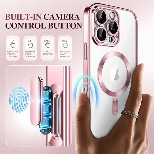 BERFY for iPhone 16 Pro Case, Compatible with MagSafe, Built-in 9H Tempered Screen Protector and Camera Protection, Full Body Shockproof Plating Phone Case for 16 Pro 6.3