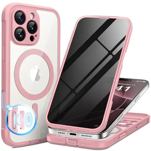 BERFY for iPhone 16 Pro Case, Compatible with MagSafe, Built-in Privacy Screen Protector and Camera Protection, Anti-Spy Full Body Shockproof Clear Phone Case for 16 Pro 6.3