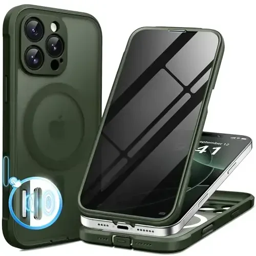 BERFY for iPhone 16 Pro Case, Compatible with MagSafe, Built-in Privacy Screen Protector and Camera Protection, Anti-Spy Full Body Shockproof Matte Phone Case for 16 Pro 6.3