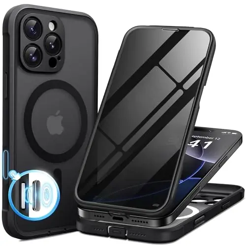 BERFY for iPhone 16 Pro Case, Compatible with MagSafe, Built-in Privacy Screen Protector and Camera Protection, Anti-Spy Full Body Shockproof Matte Phone Case for 16 Pro 6.3