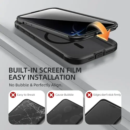 BERFY for iPhone 16 Pro Case, Compatible with MagSafe, Built-in Privacy Screen Protector, Camera Protection, Shockproof Full Body Phone Case 6.3