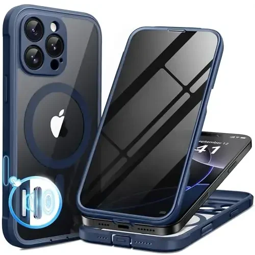 BERFY for iPhone 16 Pro Case, Compatible with MagSafe, Built-in Privacy Screen Protector and Camera Protection, Anti-Spy Full Body Shockproof Clear Phone Case for 16 Pro 6.3
