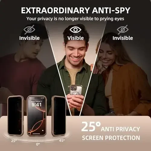 BERFY for iPhone 16 Pro Case, Compatible with MagSafe, Built-in Privacy Screen Protector and Camera Protection, Anti-Spy Full Body Shockproof Clear Phone Case for 16 Pro 6.3