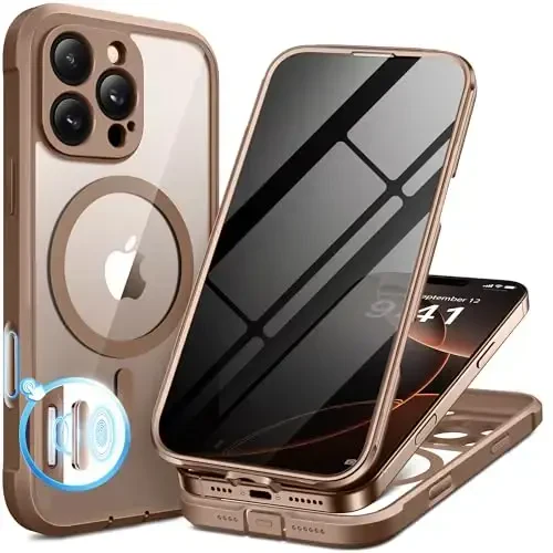 BERFY for iPhone 16 Pro Case, Compatible with MagSafe, Built-in Privacy Screen Protector and Camera Protection, Anti-Spy Full Body Shockproof Clear Phone Case for 16 Pro 6.3