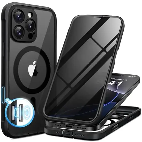 BERFY Magnetic for iPhone 16 Pro Case, Compatible with MagSafe, Built-in Privacy Screen Protector and Upgraded Camera Protection, Anti-Spy Full Body Shockproof Phone Case for 16 Pro 6.3