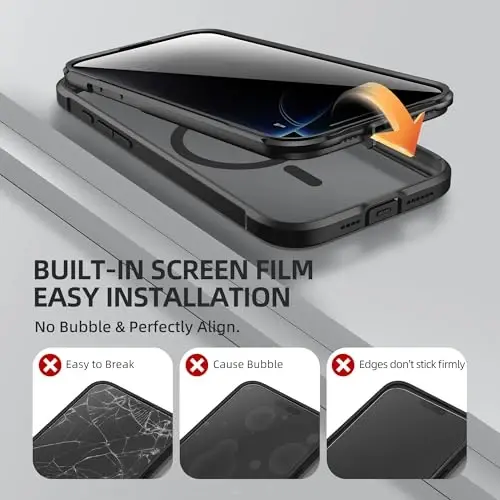 BERFY Magnetic for iPhone 16 Pro Case, Compatible with MagSafe, Built-in Privacy Screen Protector and Upgraded Camera Protection, Anti-Spy Full Body Shockproof Phone Case for 16 Pro 6.3