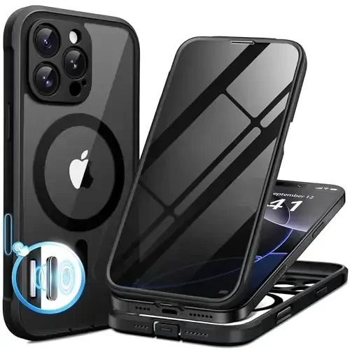 BERFY for iPhone 16 Pro Case, Compatible with MagSafe, Built-in Privacy Screen Protector and Camera Protection, Anti-Spy Full Body Shockproof Clear Phone Case for 16 Pro 6.3